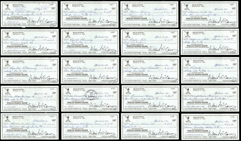 Lot of 50 Willie McCovey Autographed 3x6 Checks San Francisco Giants SKU #219431