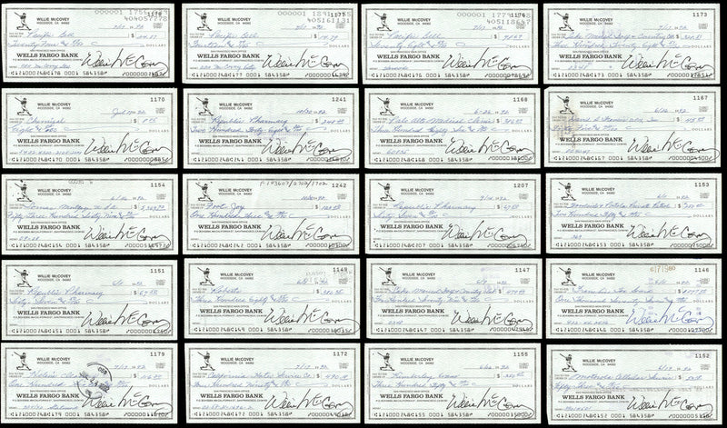 Lot of 20 Willie McCovey Autographed 3x6 Checks San Francisco Giants SKU #219426