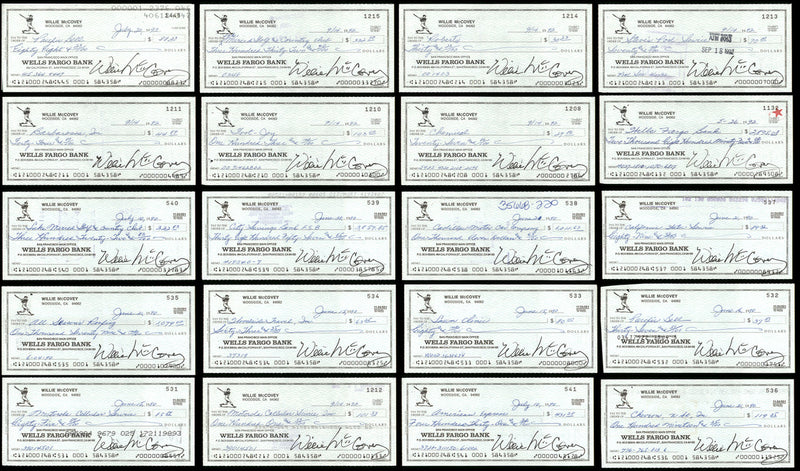 Lot of 20 Willie McCovey Autographed 3x6 Checks San Francisco Giants SKU #219427