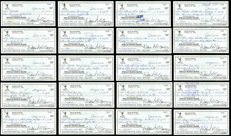 Lot of 20 Willie McCovey Autographed 3x6 Checks San Francisco Giants SKU #219429