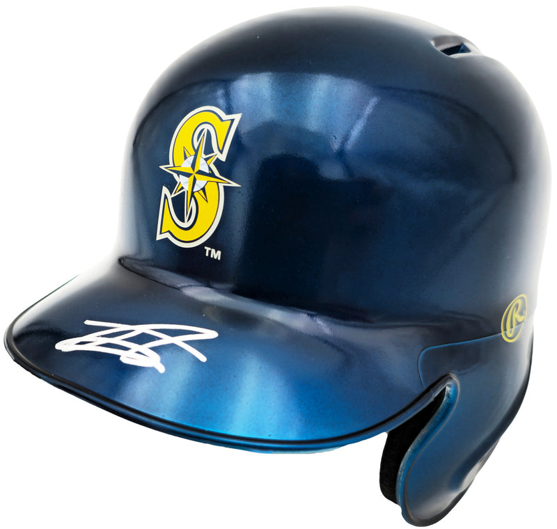 Julio Rodriguez Autographed Seattle Mariners Chrome Blue Mini Helmet  Beckett BAS QR Stock #234036