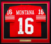 San Francisco 49ers Joe Montana Autographed Framed Red Jersey Beckett BAS QR Stock #233685