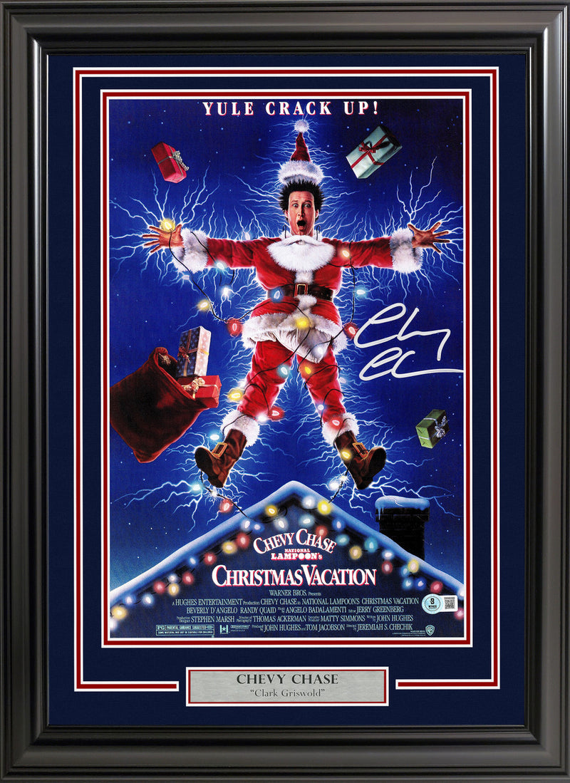 Chevy Chase Autographed Framed 11x17 Christmas Vacation Movie Poster Clark Griswold Beckett BAS QR Stock #233877