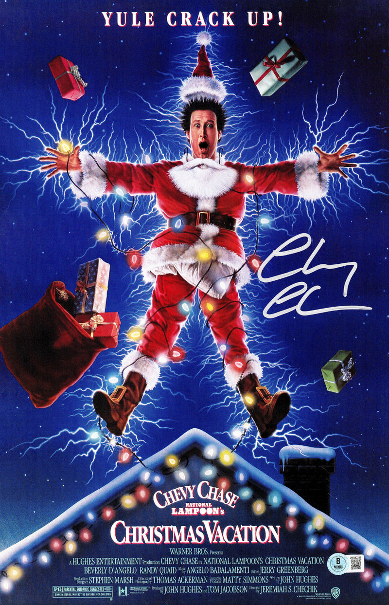 Chevy Chase Autographed Framed 11x17 Christmas Vacation Movie Poster Clark Griswold Beckett BAS QR Stock #233877