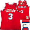 Philadelphia 76ers Allen Iverson Autographed Red Authentic Mitchell & Ness 2002-03 HWC Swingman Jersey Size L Beckett BAS Witness Stock #220413