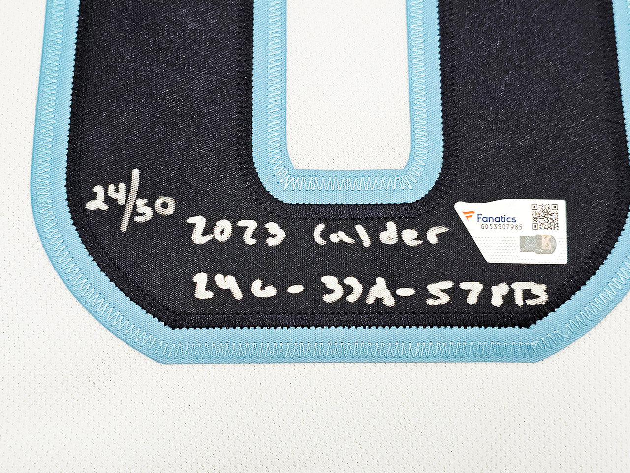 Seattle Kraken Matty Beniers Autographed White Adidas PrimeGreen Jersey Size 54 "2023 Calder 24G-33A-57PTS" #/50 Fanatics Holo Stock #220432