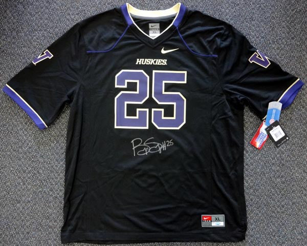 Washington Huskies Bishop Sankey Autographed Black Nike Jersey Size XL MCS Holo Stock #73080