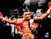 Mike Tyson Autographed 11x14 Photo With Belts Beckett BAS Stock #206983