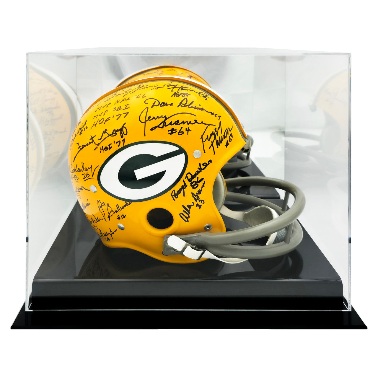 Single Acrylic Full Size Football Helmet Display Case - Black Base With Mirror Back Stock #251002