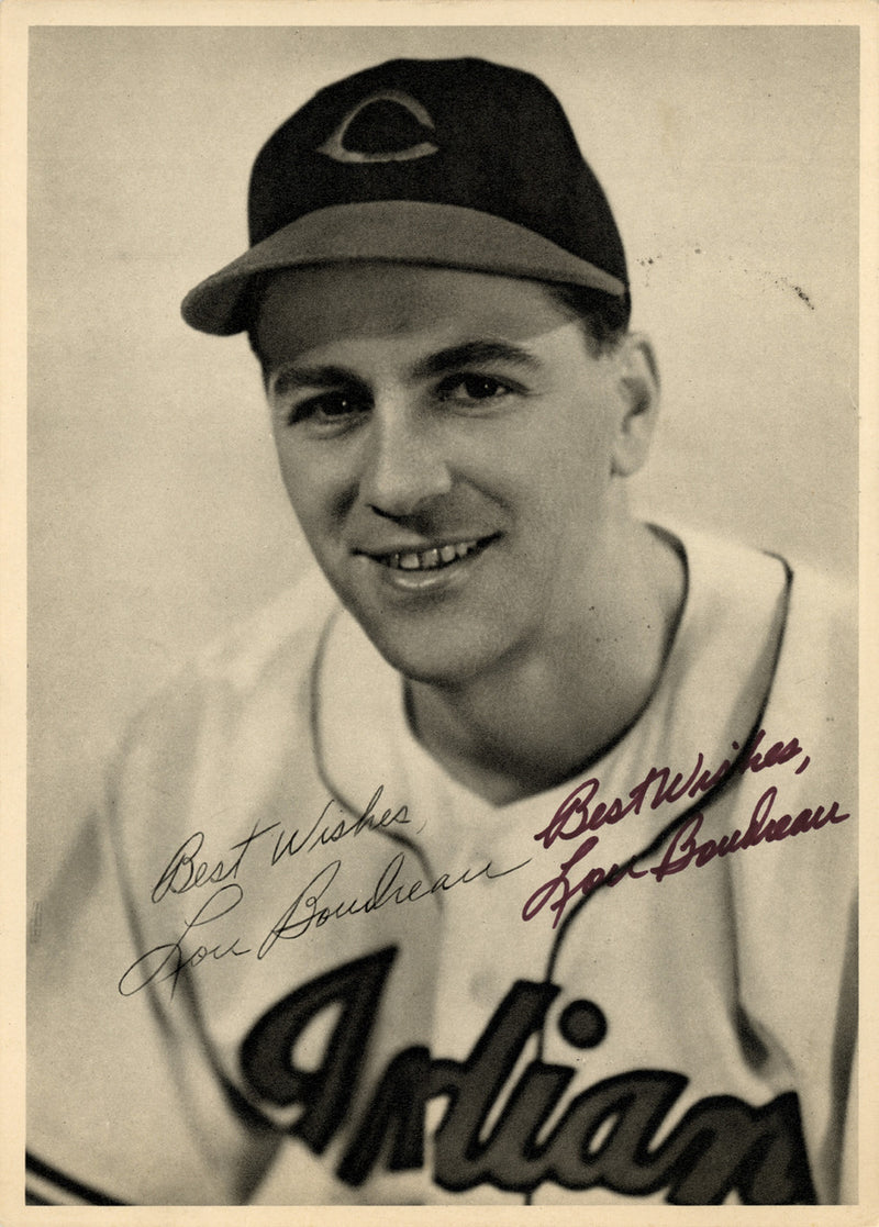 Lou Boudreau Autographed 6.5x9 Photo Picture Pack 1948 Cleveland Indians "Best Wishes" Beckett BAS #F98271