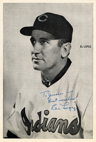 Al Lopez Autographed 6x8.5 Photo Picture Pack Cleveland Indians "To Jensen Best Wishes" Beckett BAS #F98295