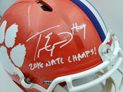 Travis Etienne Autographed Clemson Tigers Orange Full Size Authentic Speed Helmet "2018 Natl Champs!" Beckett BAS Stock #193991