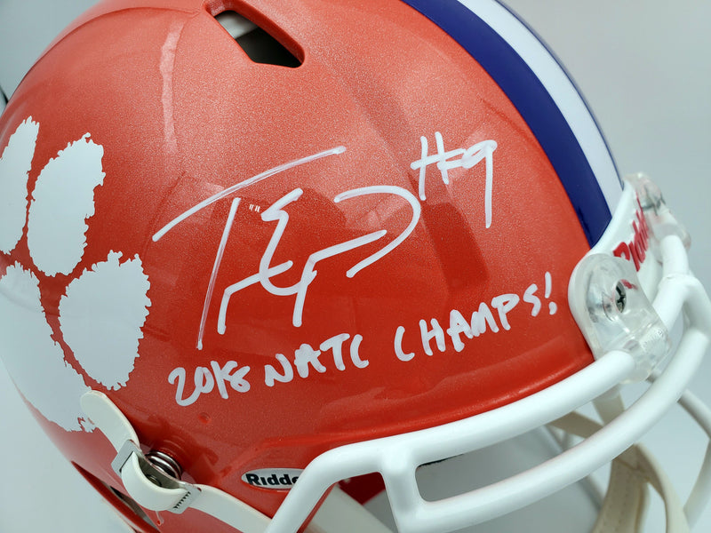 Travis Etienne Autographed Clemson Tigers Orange Full Size Authentic Speed Helmet "2018 Natl Champs!" Beckett BAS Stock #193991