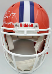 Travis Etienne Autographed Clemson Tigers Orange Full Size Authentic Speed Helmet "2018 Natl Champs!" Beckett BAS Stock #193991