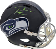 Russell Wilson Autographed Seattle Seahawks Matte Black Speed Full Size Replica Helmet In Green RW Holo Stock #145844