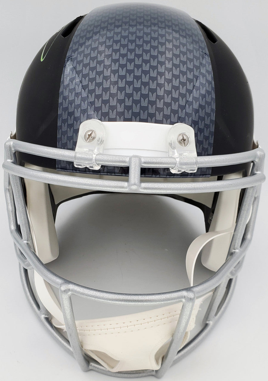 Russell Wilson Autographed Seattle Seahawks Matte Black Speed Full Size Replica Helmet In Green RW Holo Stock #145844