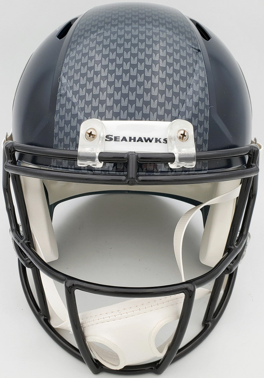Russell Wilson Autographed Seattle Seahawks Speed Full Size Helmet In Silver RW Holo Stock #113611