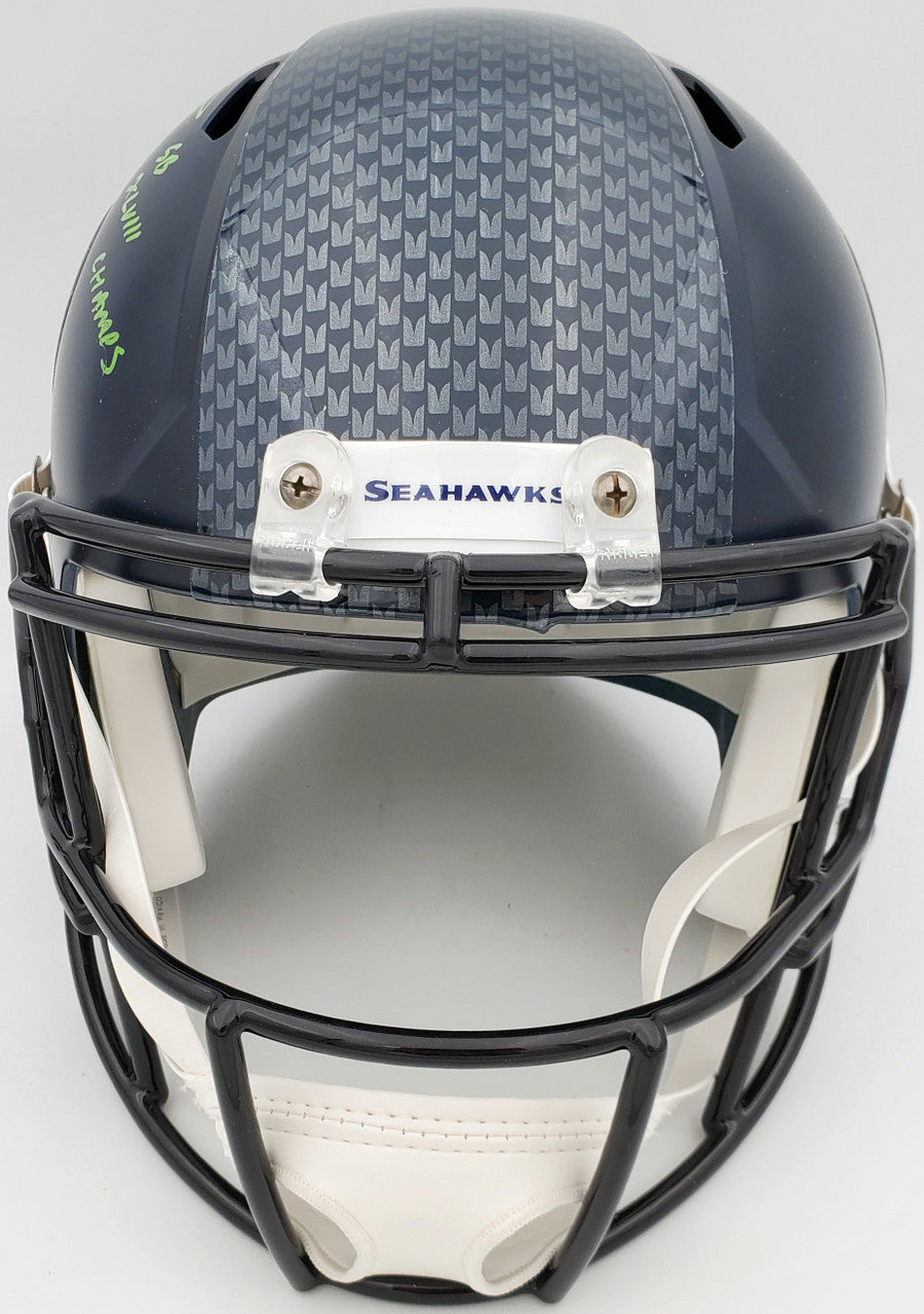 Russell Wilson Autographed Seattle Seahawks Full Size Replica Speed Helmet "SB XLVIII Champs" In Green RW Holo Stock #94267