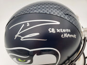 Russell Wilson Autographed Seattle Seahawks Full Size Replica Helmet "SB XLVIII Champs" In Silver RW Holo Stock #72373