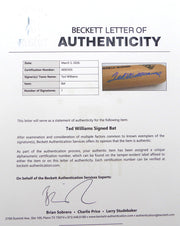Ted Williams Autographed Louisville Slugger Game Model Bat Boston Red Sox #/521 Beckett BAS QR #AE85505
