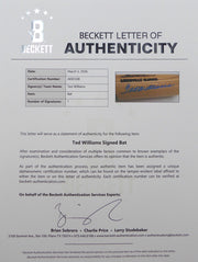 Ted Williams Autographed Louisville Slugger Game Model Bat Boston Red Sox Beckett BAS QR #AE85508
