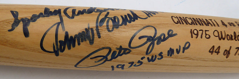 Johnny Bench "HOF 89", Pete Rose "1975 WS MVP" & Sparky Anderson Autographed Louisville Slugger Bat Cincinnati Reds Beckett BAS QR #AE49006