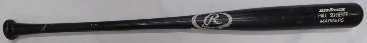 Paul Sorrento Unsigned Seattle Mariners Black Rawlings Big Stick 1997 Game Used Bat Cracked SKU #214069