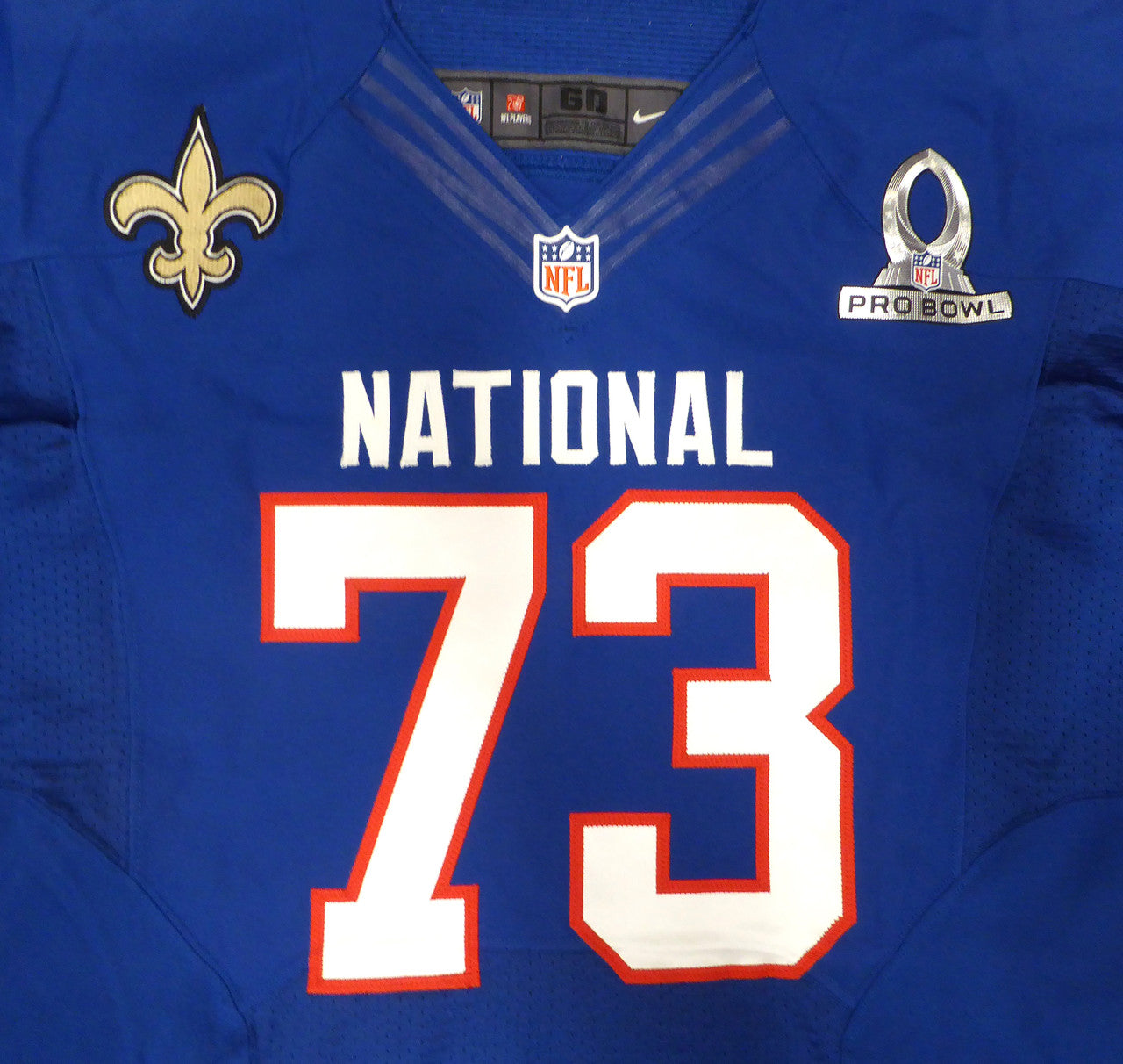 New Orleans Saints Jahri Evans Autographed Blue Nike Game Issued Jersey 2013 Pro Bowl Beckett BAS #E95692