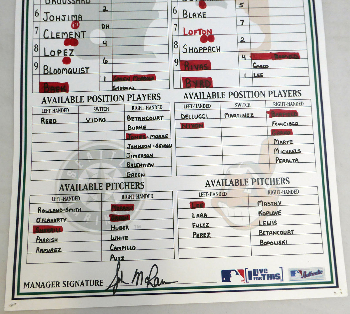 Ichiro Suzuki Autographed Game Used Lineup Card Seattle Mariners September 27, 2007 IS Holo SKU #214133
