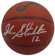 John Stockton Autographed Basketball Utah Jazz (Smudged) Beckett BAS QR #1W271700
