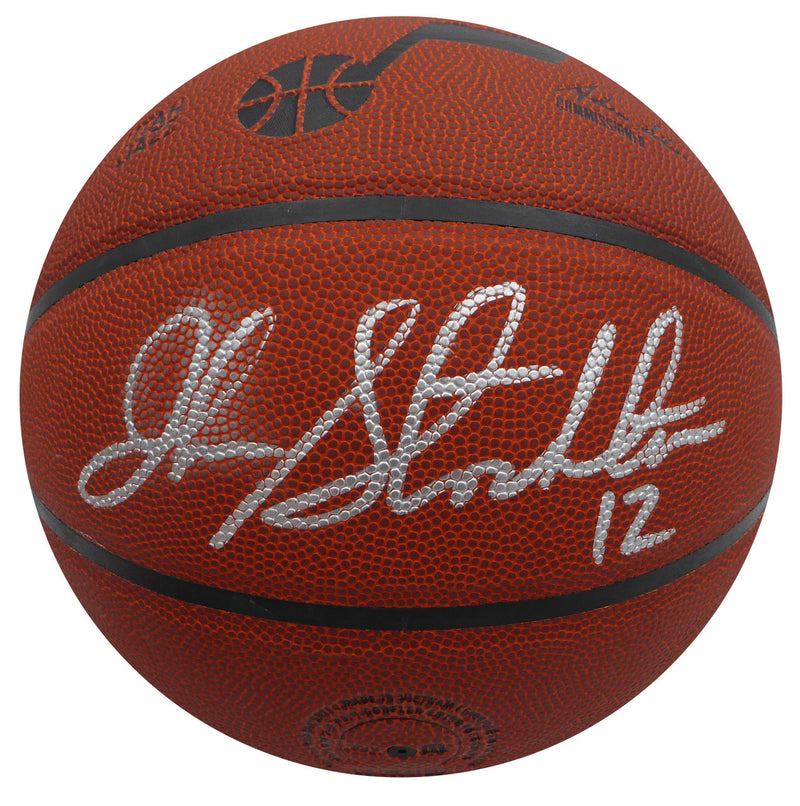 John Stockton Autographed Basketball Utah Jazz (Smudged) Beckett BAS QR #1W271705