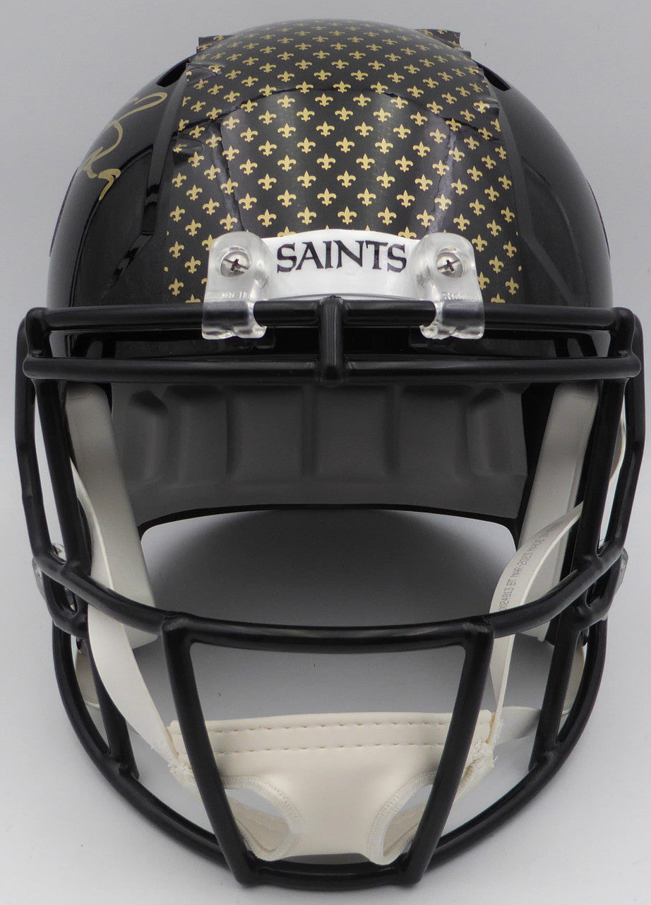 Drew Brees Autographed Alternate Black Full Size Replica Helmet New Orleans Saints (Bubbled Decal) Beckett BAS QR #W717760