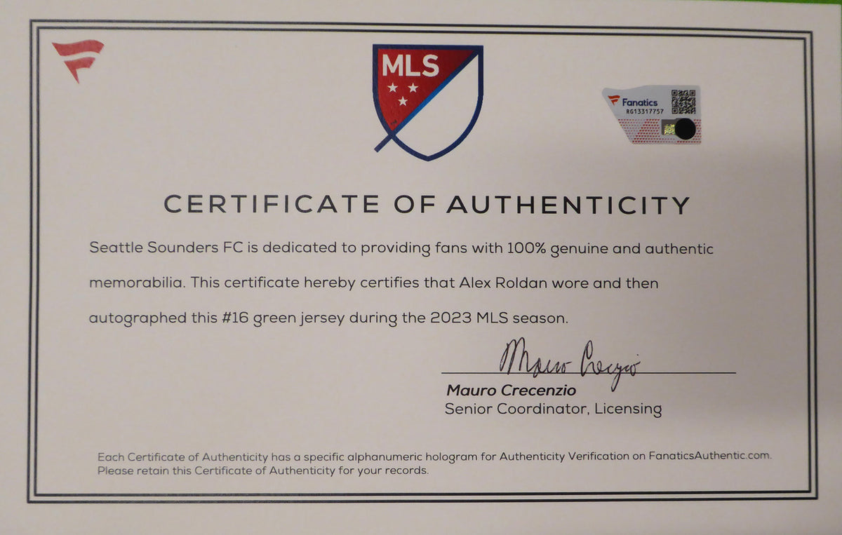 Seattle Sounders Alex Roldan Autographed 2023 Season Match Used Authentic Adidas Green Jersey Fanatics #RG13317757