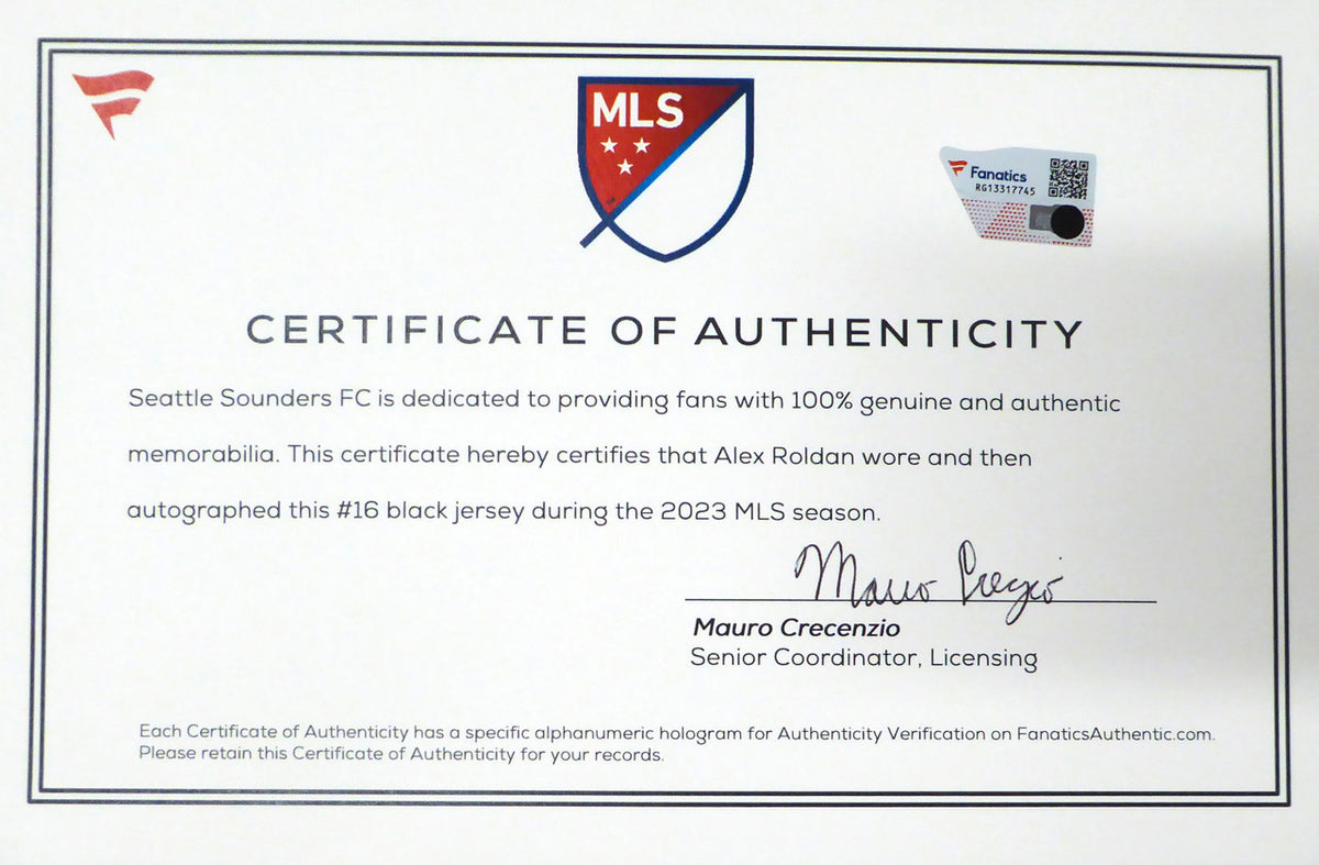 Seattle Sounders Alex Roldan Autographed 2023 Season Match Used Authentic Adidas Black Jersey Fanatics #RG13317745