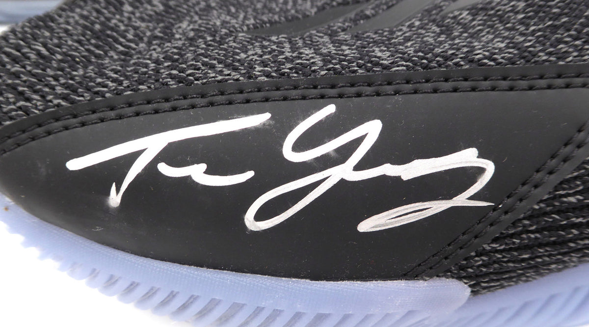Trae Young Autographed Black Adidas Shoe Atlanta Hawks Light Strike Size 12.5 (Smudged) Beckett BAS QR #BL93431