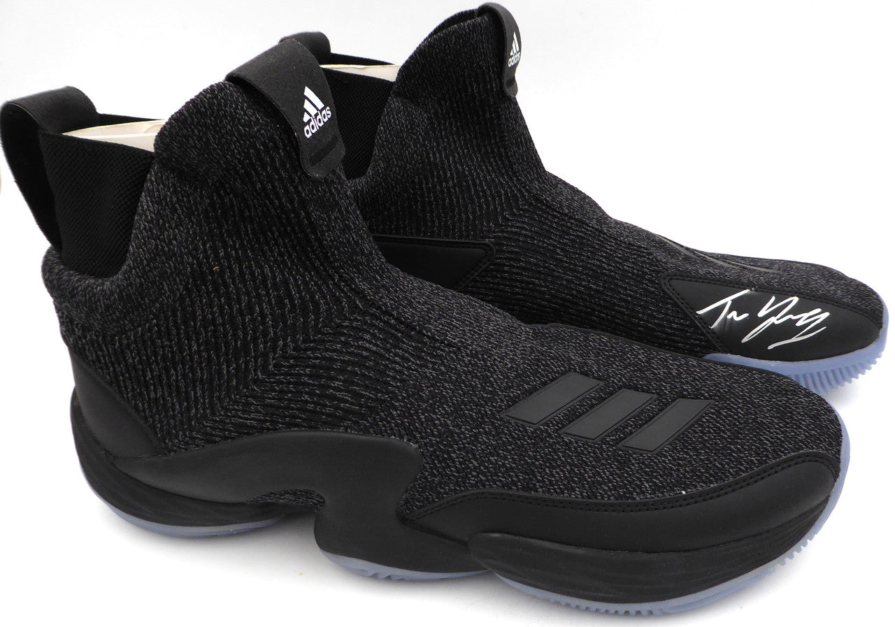 Trae Young Autographed Black Adidas Shoe Atlanta Hawks Light Strike Size 12.5 (Smudged) Beckett BAS QR #BL93431