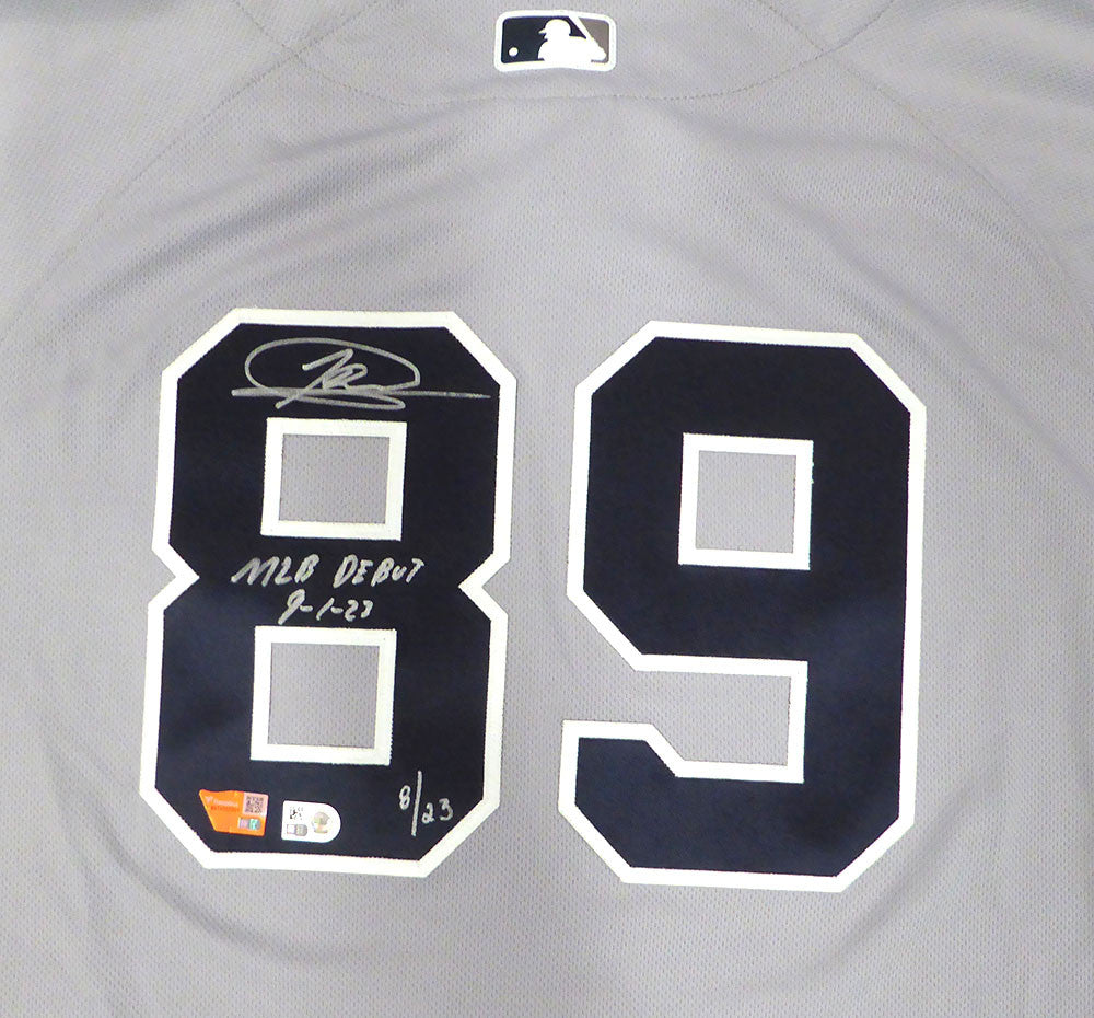 New York Yankees Jasson Dominguez Autographed Gray Nike Jersey LE #8/23 "MLB Debut 9-1-23" Fanatics Holo #BB14107301