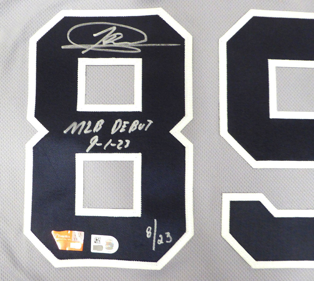 New York Yankees Jasson Dominguez Autographed Gray Nike Jersey LE #8/23 "MLB Debut 9-1-23" Fanatics Holo #BB14107301