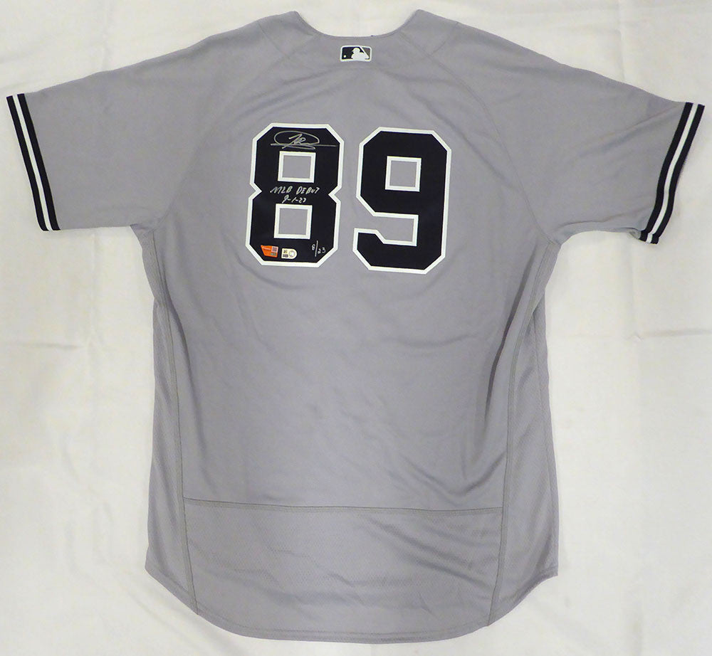New York Yankees Jasson Dominguez Autographed Gray Nike Jersey LE #8/23 "MLB Debut 9-1-23" Fanatics Holo #BB14107301