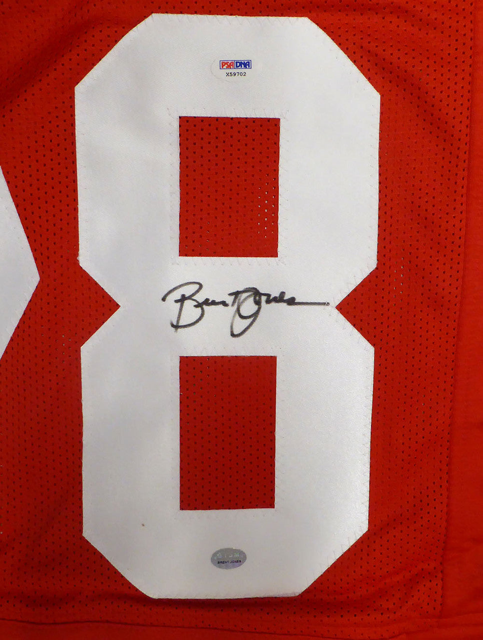 San Francisco 49ers Brent Jones Autographed Red Custom Jersey (Upside down) PSA/DNA #X59702