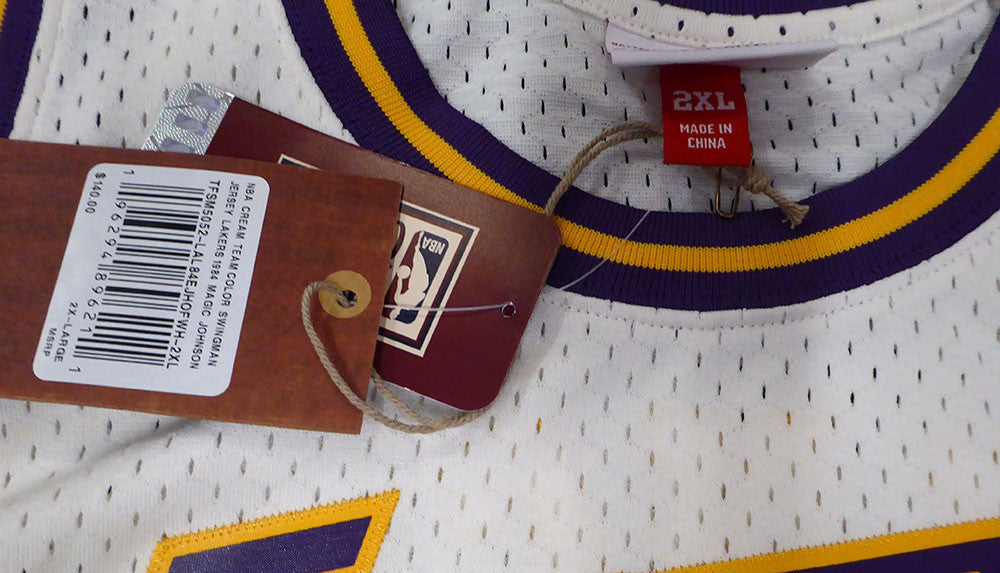 Los Angeles Lakers Magic Johnson Autographed White Mitchell & Ness Jersey (Smudged) Beckett BAS QR #4W062616