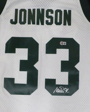 Michigan State Spartans Magic Johnson Autographed White Mitchell & Ness Jersey (Misspelled) Beckett BAS QR #4W062605