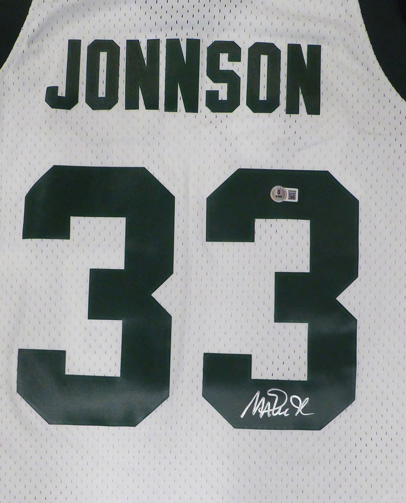 Michigan State Spartans Magic Johnson Autographed White Mitchell & Ness Jersey (Misspelled) Beckett BAS QR #4W062605