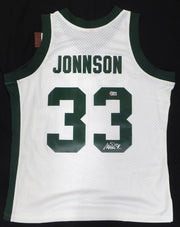 Michigan State Spartans Magic Johnson Autographed White Mitchell & Ness Jersey (Misspelled) Beckett BAS QR #4W062605