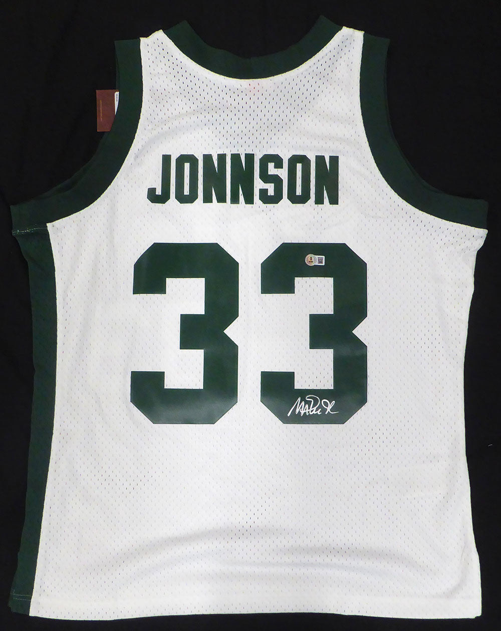 Michigan State Spartans Magic Johnson Autographed White Mitchell & Ness Jersey (Misspelled) Beckett BAS QR #4W062605