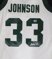 Michigan State Spartans Magic Johnson Autographed White Mitchell & Ness Jersey (Smudged) Beckett BAS QR #4W062587