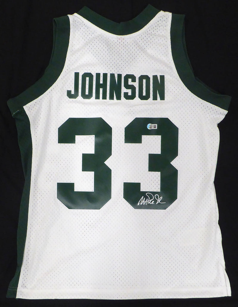 Michigan State Spartans Magic Johnson Autographed White Mitchell & Ness Jersey (Smudged) Beckett BAS QR #4W062587