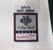 Michigan State Spartans Magic Johnson Autographed White Mitchell & Ness Jersey (Smudged) Beckett BAS QR #4W062587