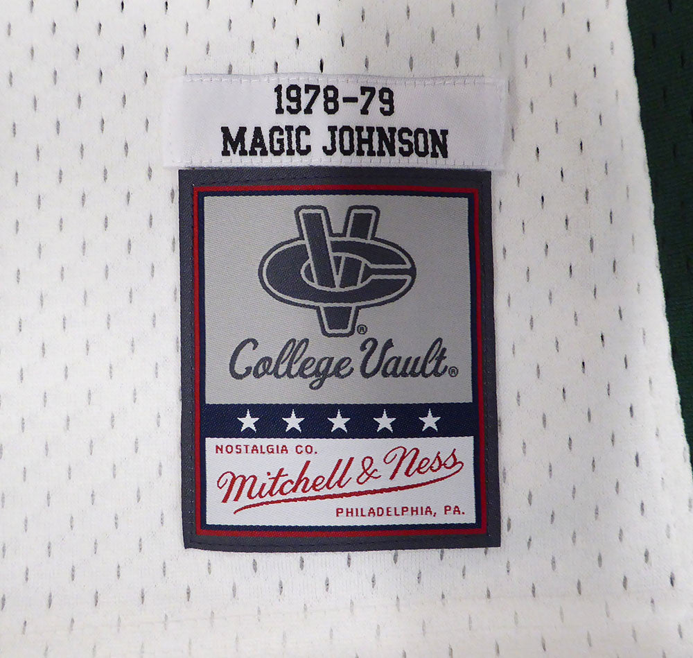 Michigan State Spartans Magic Johnson Autographed White Mitchell & Ness Jersey (Smudged) Beckett BAS QR #4W062587