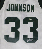 Michigan State Spartans Magic Johnson Autographed White Mitchell & Ness Jersey (Misspelled) Beckett BAS QR #4W062607